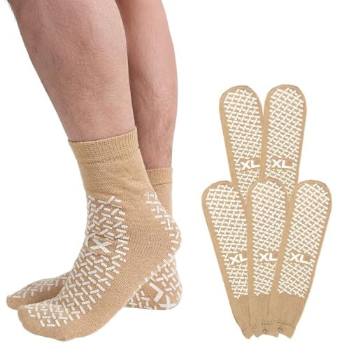 Interweave Healthcare 5 Pack Double Tread Non Slip Hospital Socks, Beige, Used in NHS Hospitals, Grip Socks for Floors