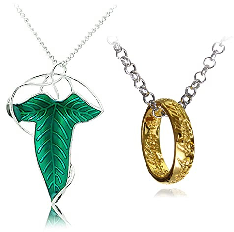 HJYZY 2 Stück Arvens Abendstern Elfengrüne Lorien-Brosche / Halskette Elfen Schmuck Damen Halskette mit Ring Anhänger Schmuck