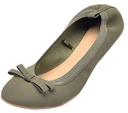 ERLINGO Zapatos de ballet plegables para mujer con lazo, con suela suave, roll-up para mujer, antideslizante, plegable, para bodas y fiestas, Green, 39 EU