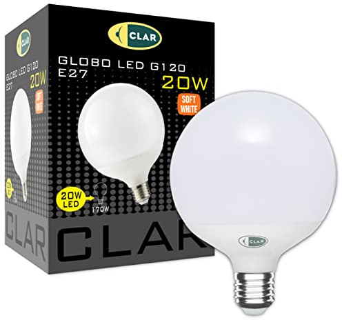 CLAR - Lampadina Led E27 Sfera Grande, Globo, E27 LED 3000K 20W (Pack 1)