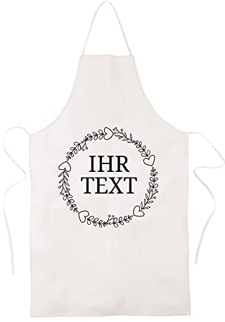 STEMPEL-FABRIK – personalisierbare Küchenschürze in Weiß aus Baumwolle mit Namen – Motiv Blumenkranz – bedruckte Kochschürze ideal geeignet zum Kochen und Backen – Geschenkidee für Hobbyköche