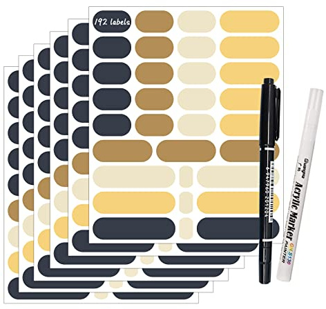 JaoNanl 192 etiquetas adhesivas de colores para frascos, etiquetas de pizarra multicolor impermeables con 2 marcadores, etiquetas extraíbles para despensa de cocina para cajas de almacenamiento
