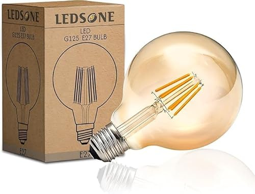 LEDSone Vintage E27 LED Light Bulb,Edison G125 8W (Equivalent 60W) Dimmable Warm White 2700K LED Filament Large Globe Screw Base Amber Glass 806 Lumens| Energy Saving Home Decoration