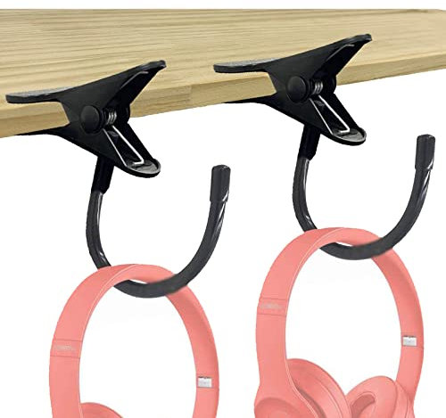 2 Pack Headphone Stand Holder,Clamp on Headphone Hangers,Headset Hook Desk/headboard Mount - sturdy and flexible - Fit Thick Desk 2 inches - mounted vertically, horizontally or every diagonally