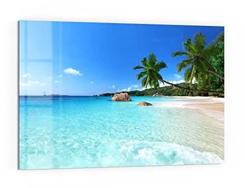 DEQORI Küchenrückwand Glas | Motiv Bilderbuchstrand | 60x40 cm | Bad- oder Herd-Rückwand | Herdblende Spritzschutz für Küche & Badezimmer | moderne Deko für Fliesenspiegel