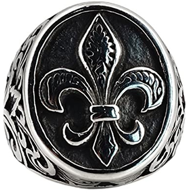 RIUKIU Bague Homme Vintage En Acier Inoxydable, Fond Noir, Fleur De Scout.