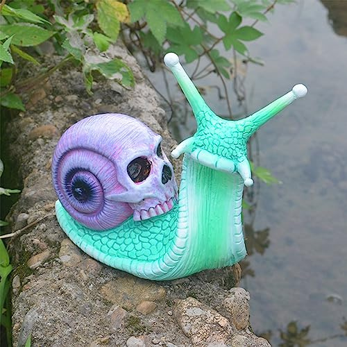 Jauhmui Halloween Schädel Schnecke Skulptur Harz Figur Deko Lawn Yard Green