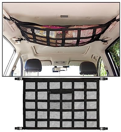 JNNJ Tasca a rete da soffitto per auto, regolabile, borsa a rete per lunghi viaggi su strada, campeggio, organizer con cerniera, accessori universali per veicoli per auto, camion, SUV