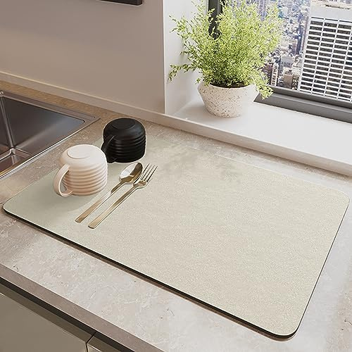Tapis de Séchage Vaisselle Absorbant, Tapis D'égouttement, Tapis Egouttoir pour Bar, Tapis de Machine à Café Vaisselle, Tapis Évier Cuisine en Nanofibres à Séchage Rapide (Beige,50x60 cm)
