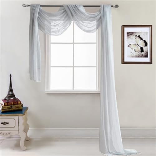 Lukery Hochzeit Vorhang Hochzeitsbogen, Querbehang Gardine Freihanddeko Himmelbett Vorhänge Stoff Tüll Transparent Voile Dekoration für Babyparty Party Hochzeit Taufe (52x216 Zoll,Grau)