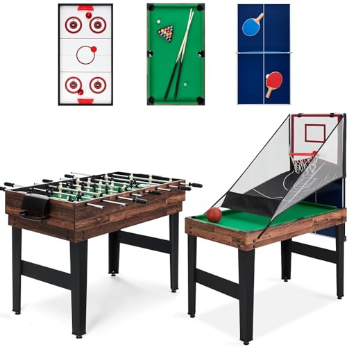 FCOUMY 5 in 1 Multi Game Table,Combo Sports Game Table for Kids Pool Table, Foosball Table,Table Tennis Table,Air Hockey and Basketball with All Accessory Great Gift for Kids (4ft, 1.2m)