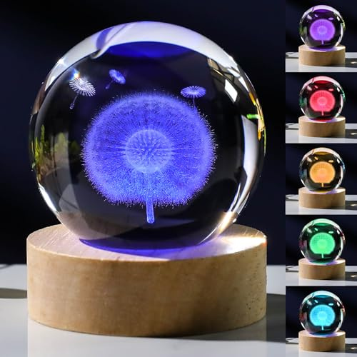 3D-Pusteblumen-Geschenke für Frauen, Kristallkugel – Löwenzahn-Figuren, Dekoration, Glasfigur, Katzen-Zeug für Zimmer, Geburtstag, für beste Freunde, Liebhaber, Andenken, Briefbeschwerer