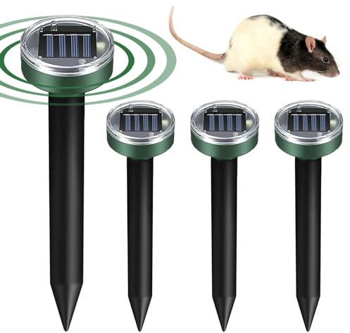 Hillylolly Repellente Talpe Ultrasuoni Solare 4 Pezzi Repellente per Topi Ultrasuoni, Scaccia Talpe Ultrasuoni Solare, Scaccia Topi Ultrasuoni, Ultrasuoni per Topi anti Respingere Talpe (girare)
