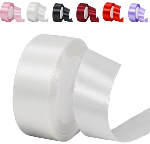 23M Satinband Original Weiß 30mm Satinband Bänder, Breit Schleifenband Dekoband Stoffband Geschenkband Hochzeitsdeko Schleife für Geschenkverpackung,Kunsthandwerk,Haarschleifen,Blumenstrauß,Dekoration