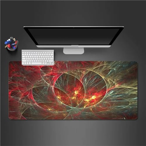QiHon Gaming Mauspad XXL Abstraktes Rot Großes Mauspad Schreibtischauflage mit Vernähte Kanten Einer speziellen Oberfläche verbessert Geschwindigkeit und Präzision 600x400x3mm