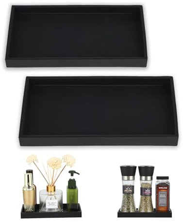 Juego de 2 bandejas Decorativas para baño, Negro, Silicona, Rectangular, bandejas Decorativas, Adecuado para Cocina y baño, decoración baño