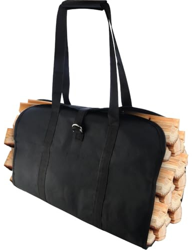 AEVBSOY 1 Pack Black Firewood Canvas Firewood Bag Carrier Waterproof Wood Carrying Bag With Handles Heavy Duty Firewood Log Carrier Water Resistant Log Tote for Camping Trip Christmas Gift