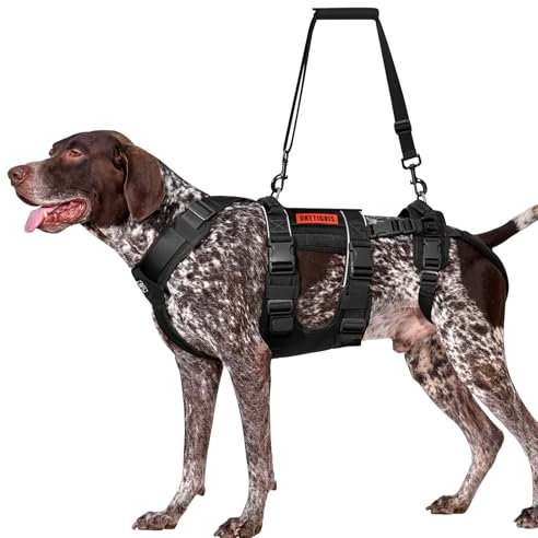 OneTigris Hundegeschirr, SKYEWALKER Unterstützung Geschirr, Einstellbares Hebegeschirr mit 2 Griffen für Unterstützung und Rehabilitation Geeignet für Mittelgroße und Große Hunde Schwarz L