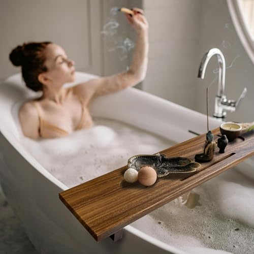 Graceware Bandeja de bañera de nogal (35 x 9 x 2.5 pulgadas), bandeja de baño de lujo para bañera, bandejas ajustables antivuelco para regalos de inauguración de la casa