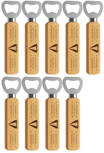 9 piezas de botellas de madera personalizado, regalo para padrinos de boda, despedida de soltero, regalos grabados para padre, abuelo, patrones y texto personalizados. Abrebotellas con mango de madera