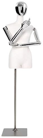 VNNHGB Galvanisierte Halbkörper, weibliches Modell, Schaufensterpuppenkörper, Halbkörper mit Metallsockel, höhenverstellbare Kleidungsmodelle (Silber+C)
