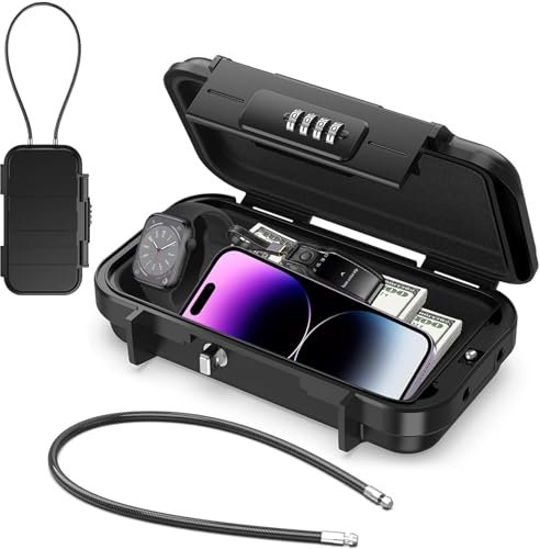 Cassaforte Portatile con Combinazione, [Impermeabile] Diyife Cassetta di Sicurezza Portatile, Mini Cassaforte da Viaggio con Corda Metallica Rimovibile per Casa, Ufficio, Spiaggia, Sampeggio, Gioielli
