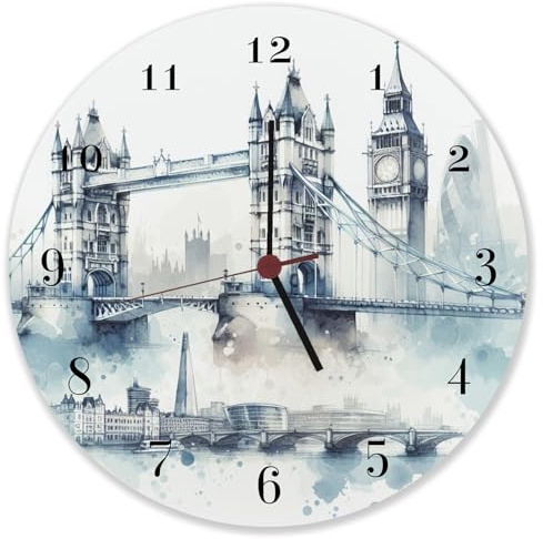speecheese Wahrzeichen London Wanduhr aus Alu Big Ben Tower Bridge Design Eye-Catcher im Buckingham Palace-Stil London Flair