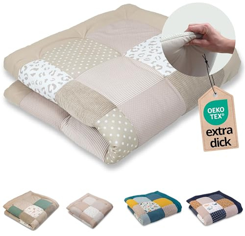 ULLENBOOM Krabbeldecke für Baby 120x120 cm - Dick und weich gepolstert | Außenmaterial: 100% Baumwolle, Alle Materialien OEKO-TEX zertifiziert, Made in EU, Schadstoffgeprüft und waschbar