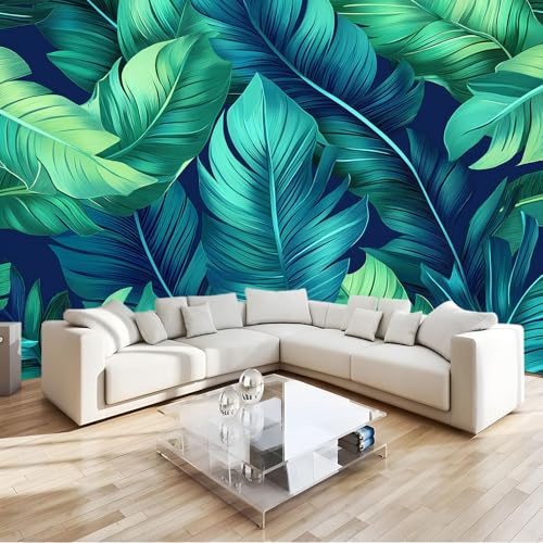 Papier Peint Panoramique Feuilles De Bananier Vertes Poster Geant Mural 250x175 cm, pour Salon Chambre Chambre D'enfants Restaurant Décoration Murale