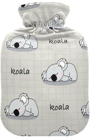 Wärmflasche mit Bezug, niedliches Koala-Karo, 1 l, auslaufsicher, Wärmbeutel für Handfußwärmer, Nacken, Schulter, Rücken, Muskelschmerzen, Kältekompresse