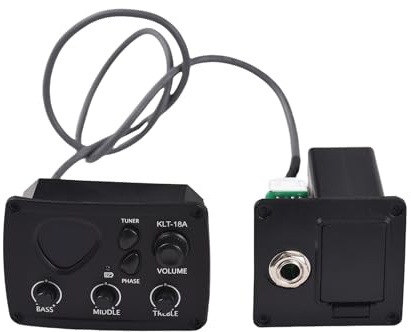 Btuty Akustikgitarre Tonabnehmer Folk Konzertgitarre Tonabnehmer 3-Band Equalizer BASS/MIDDLE/TREBLE Tonabnehmer Lautstärke/Tuner/Phase für Holzgitarre Instrumentenzubehör