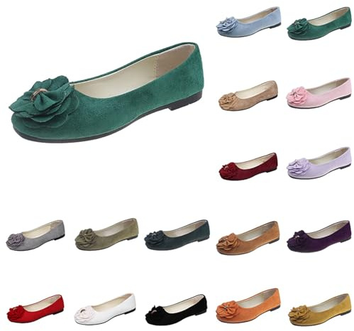 7.5 Women's Soft Ballerina Shoes Candy Color Pointed Toe Flats Cute Slip-On Ballet Shoes Mary Jane Shoes with Flower 2025 Z0_Flower_Green