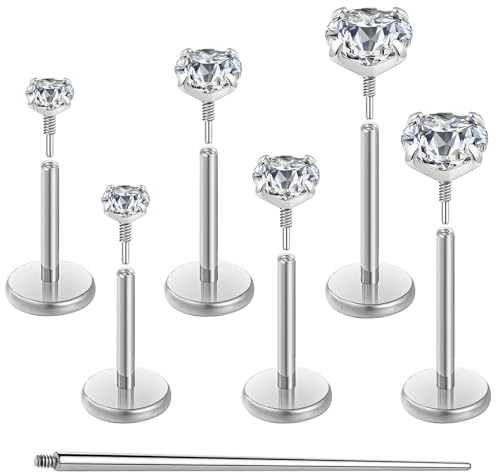 Gotumo 18G Flat Back Earrings Stud Nose Ring Titanium Internal Thread Tragus Labret Cartilage Lip Medusa Conch Body Piercing Jewelry Nose Stud Hypoallergenic for Women Men(Silver S)