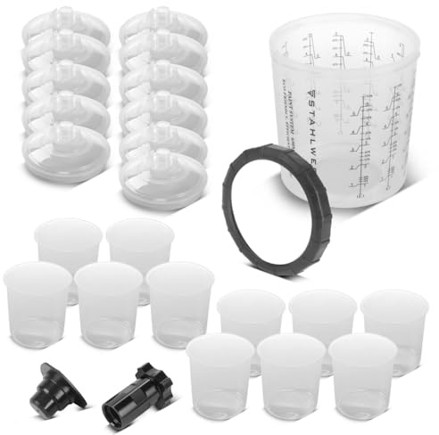 STAHLWERK Lot de 25 gobelets mélangeurs pour une utilisation sur les pistolets à peinture | Gobelet mélangeur de peinture, verre doseur jetable de 650 ml pour mélanger et appliquer les vernis