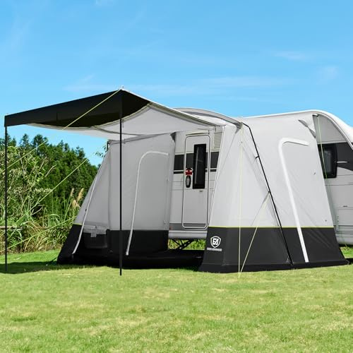EVER ADVANCED Campervan Awning 350x260x245cm, Caravan Awning with 2 Windows, Side Doors, PU 3000mm Waterproof Van Car Tent SUV Caravan Canopy Tailgate Camping Motorhome