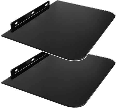 Maclean Estantería de Pared Fabricada en Cristal Templado de Seguridad y Aluminio | Carga MAX. hasta 10 kg | Montaje en Pared para Sistemas Hi-Fi, Consolas y Reproductores de DVD | Negro | MC-738 (2)