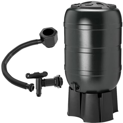 210 Litre Large Black Water Butt For Outdoor Gardens Complete With Stand, Filer, Tap & Lockable Lid