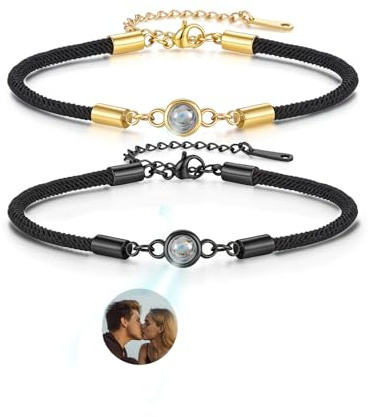 PiercingJak Personalisiertes Projektion Armband Foto Partner Armbänder mit Bild im Stein Fotoarmband Liebe Freundschaft Schmuck Personalisierte Geschenk für Freundin Paare Männer Frauen