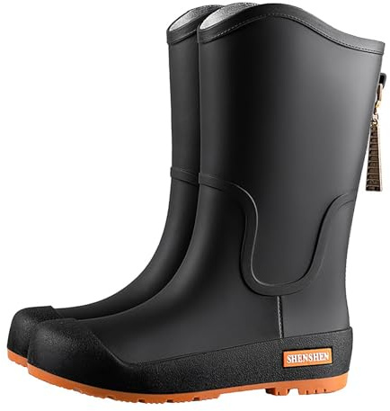 Stivali di gomma da donna, corti, comodi, traspiranti, alla moda, da lavoro, in gomma, a mezza altezza, impermeabili, antiscivolo, adatti per giorni di pioggia, viaggi, pesca, Nero , 38 EU