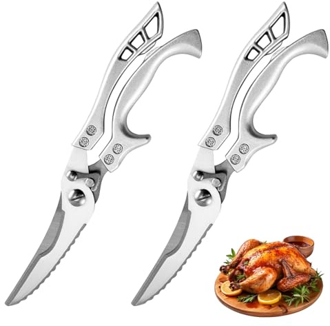 Feirdhoo 2 Stück Geflügelschere Profi, Küchenschere Scharfe Edelstahl Fleischschere, Geflügelschere Allzweckschere für Fleisch, Fisch, Knochen und Gemüse, mit Sicherheitsverschluss