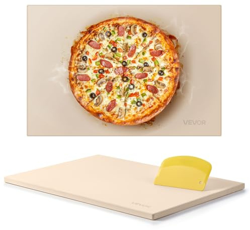 VEVOR Pizza Stone, 20 x 14 x 0.67 in Rectangular Pizza Stone, Extra Large Baking-Stone with Scraper, 1450℉ Heat-Resistant Cordierite, for Oven, BBQ Griller, Baking Bread & Pizza