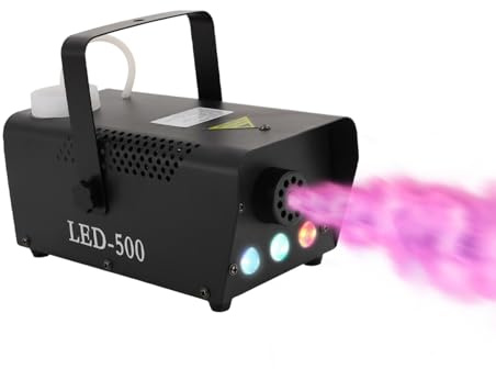 Machine à fumée 500 W avec effet de lumière LED, mini machine à fumer avec lumière RVB 3 en 1, télécommande et commande par câble, réservoir de 0,3 l, temps de préchauffage rapide, scène, fête, DJ