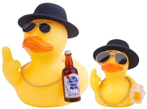 Lokideer 2 Stück Gummi Ente Auto Ornamente, lustige Gelbe Ente für Auto Armaturenbrett Dekoration Hat Sonnenbrille Nette Prop für Auto Zubehör Geburtstag Geschenk Büro Dekoration, Weihnachten