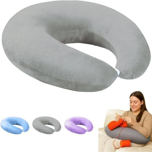 Generisch Coussin en tricot, ergonomique, pour les moments créatifs, pour la lecture et le jeu, pour lit et canapé, pour lire, jouer, travailler et crocheter, gris