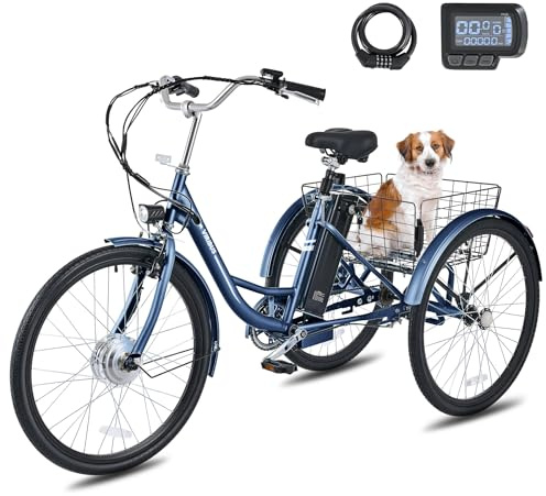 VIRIBUS Electric Trike for Adults, 24 inch Electric Tricycle Peak 500W with 468Wh Removable Battery, 3 Wheel Electric Bikes, Motorized Adult Tricycle for Men Seniors Adults, Etrike Blue 330 lb.