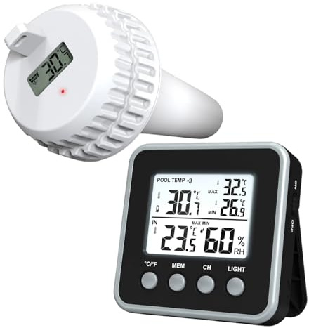 Termometro per piscina wireless galleggiante con display interno, Termometro per piscina galleggiante di facile lettura con monitor remoto da 500 piedi per vasca idromassaggio, spa, acquario e laghet