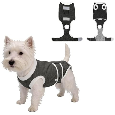 PawSailor Hundkropp efter OP för hundar och hanar, OP-kropp hund kastrationsskydd & läckageskydd hundbody, mjuk OP skyddsoverall alternativ till tratt för små medelstora hundar, grå M