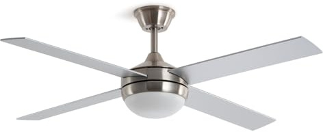 LEDKIA LIGHTING Ventilatore da Soffitto Navy Evo Nichel con Luce Integrata, Motore DC 30W Silenzioso ed Efficiente, 4 Pale, 6 Velocità, 132 cm, Telecomando