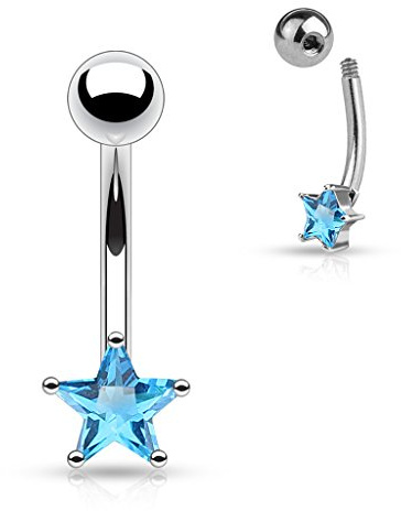 ile aux piercings Piercing d arcade sourcil etoile acier pour femme homme 1.2x8mm strass bleu aqua