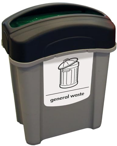 Glasdon Eco Nexus 60 Litre Compact General Waste Bins Open Top Black Lid | For Office & Kitchen Slim Plastic Grey Rubbish Bin With Lid & White Sticker Durable & Recyclable - 5 Year Warranty